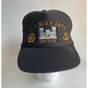 Vintage H.J. Schwartz Duluth Snapback Hat Black by Cobra Caps Army Barge